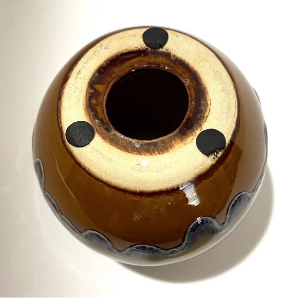 Rust, Tan and Blue Crystalline Drip Glaze Ceramic Round Ball Votive Candleholder - Picture 7 of 7